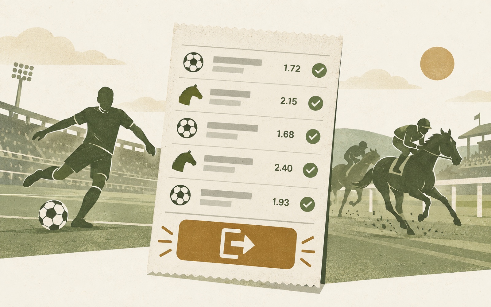 A betslip showing a single, an accumulator and an each-way selection