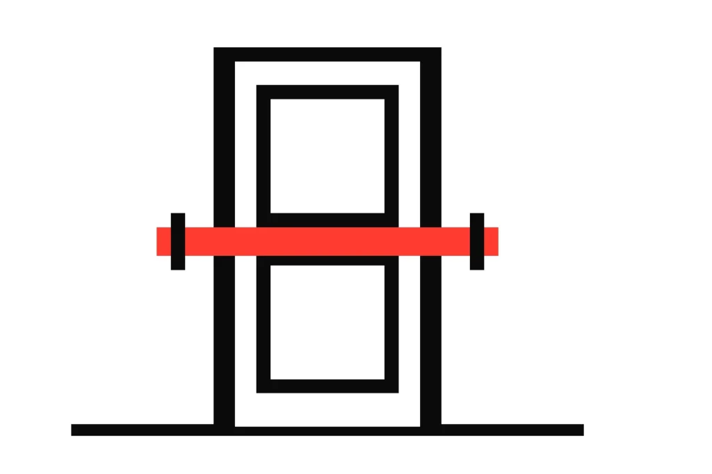 A door with no handle barred shut by a red beam, no appeal route past a commercial decision