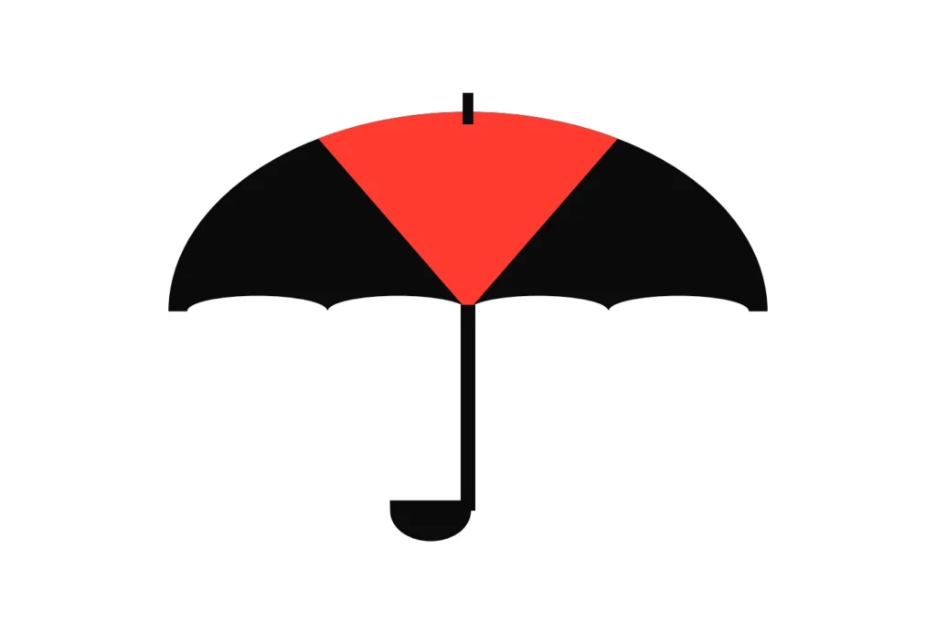 Illustration of an umbrella with one red panel, for best odds guaranteed covering an early price against a drift