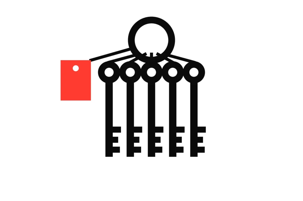 Illustration of several keys on one ring with a red tag, for white label betting sites run under one licence